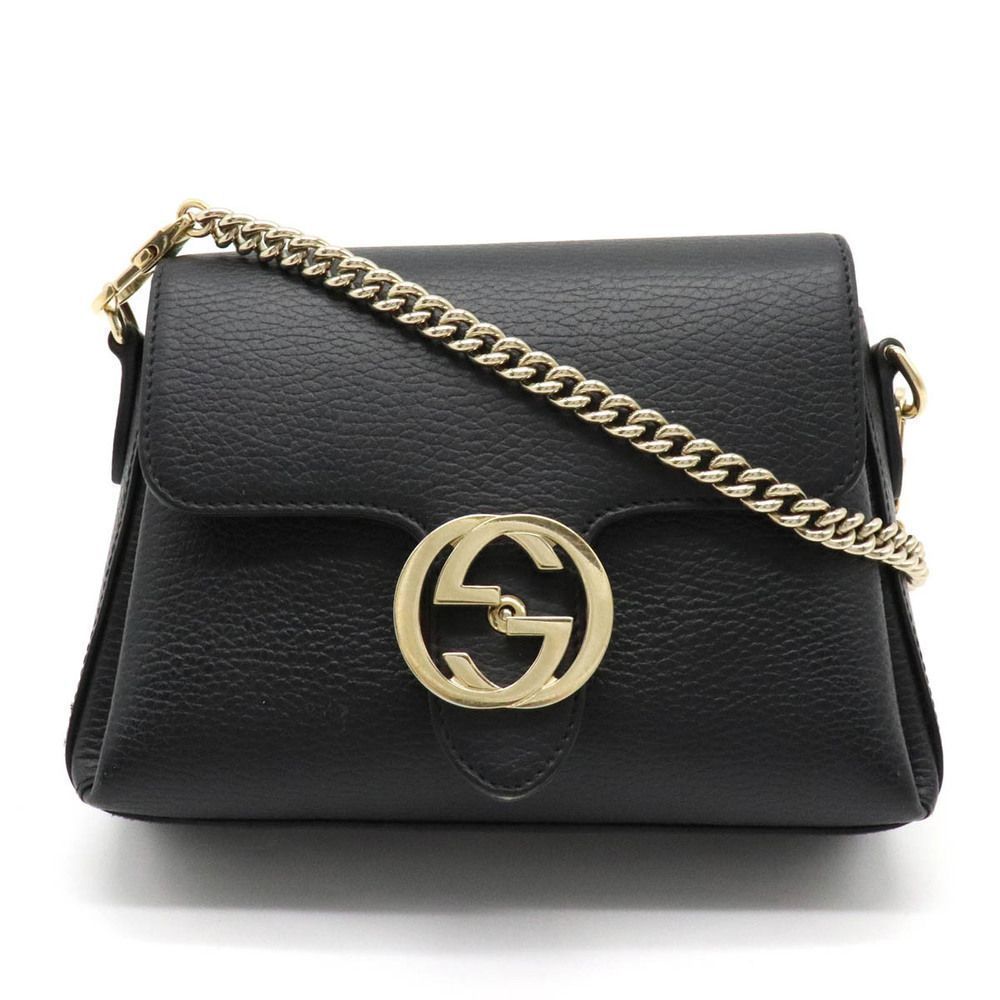 Gucci G Chain Shoulder Shoulder Bag Crossbody Black Outlet Product Gold Hardware
